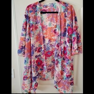 Bright pink floral print kimono